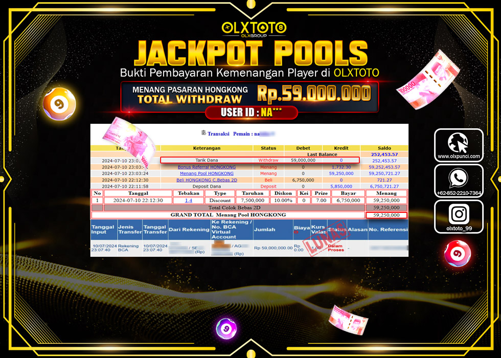 OLXTOTO JACKPOT  TOGEL POOL HONGKONG Rp.59.000.000.,- LUNAS
