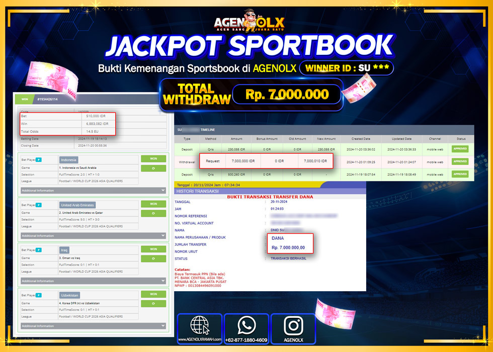 AGENOLX JACKPOT SPORTBOOK Rp 7.000.000,- LUNAS