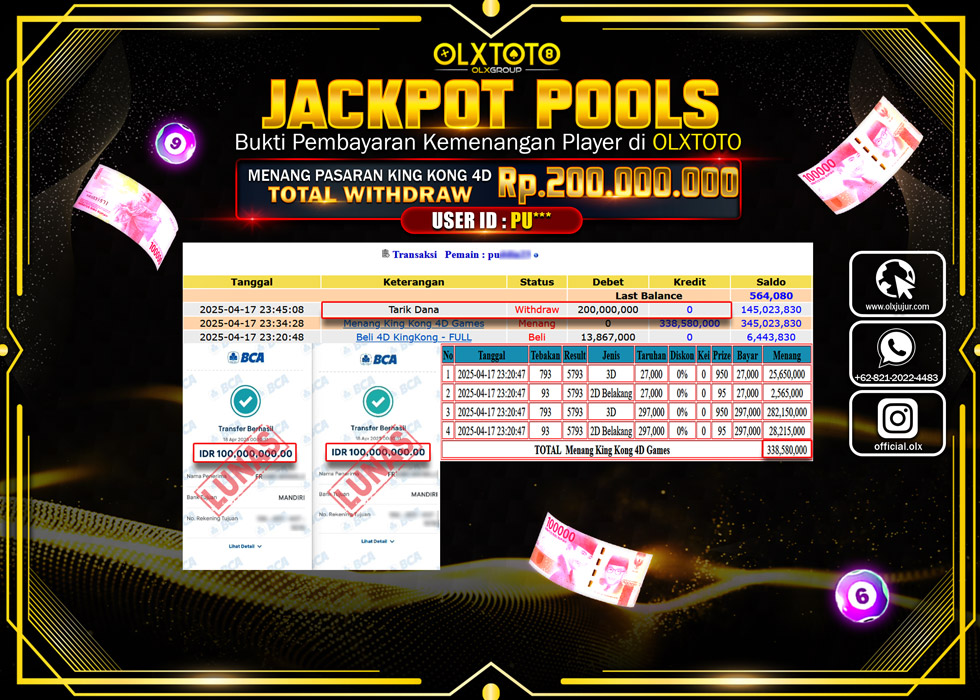 BINTANGSLOT77 JACKPOT TOGEL PASARAN KING KONG 4D Rp.200.000.000.,- LUNAS