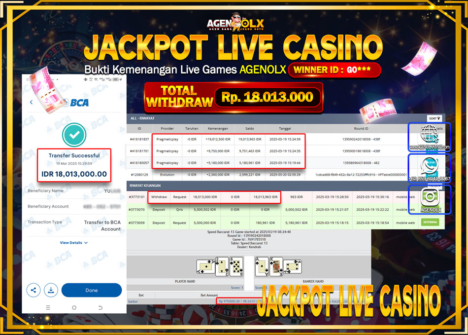 AGENOLX JACKPOT LIVE CASSINNO Rp 18.013.000,- LUNAS