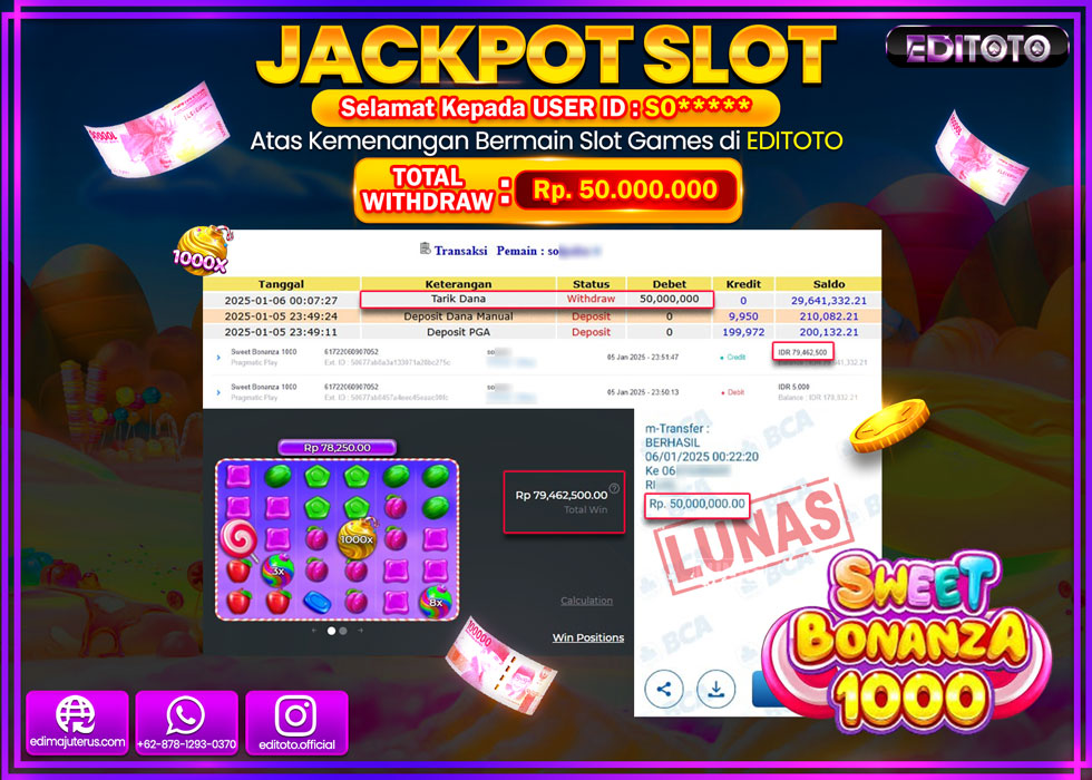 JACKPOT SLOT SWEET BONANZA 1000 Rp.50.000.000.,- LUNAS