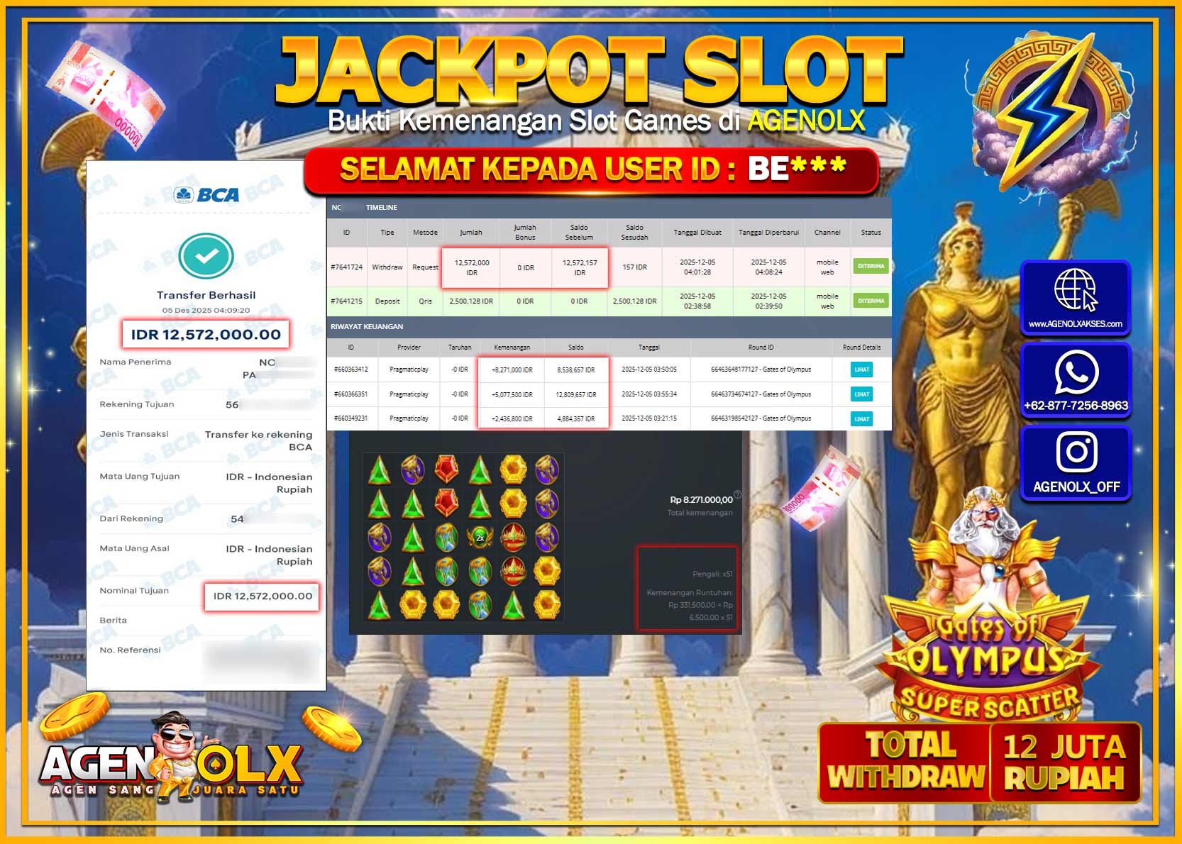 AGENOLX JACKPOT SLOT GATES OF OLYMPUS  Rp 12,572,000,- LUNAS