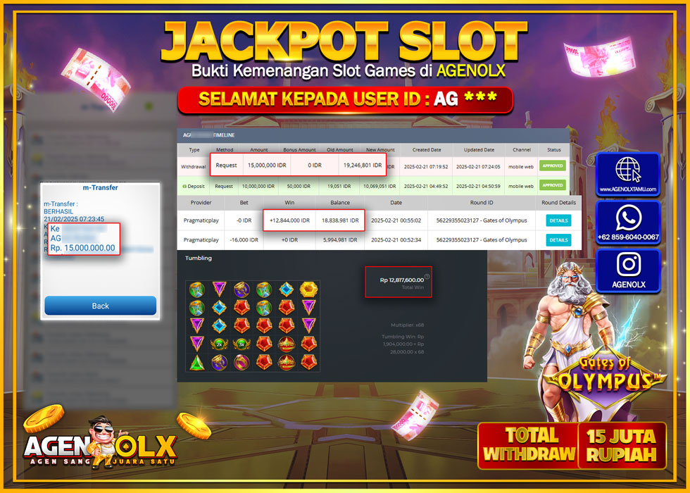 AGENOLX JACKPOT SLOT GATES OF OLYMPUS Rp 15.000.000,- LUNAS