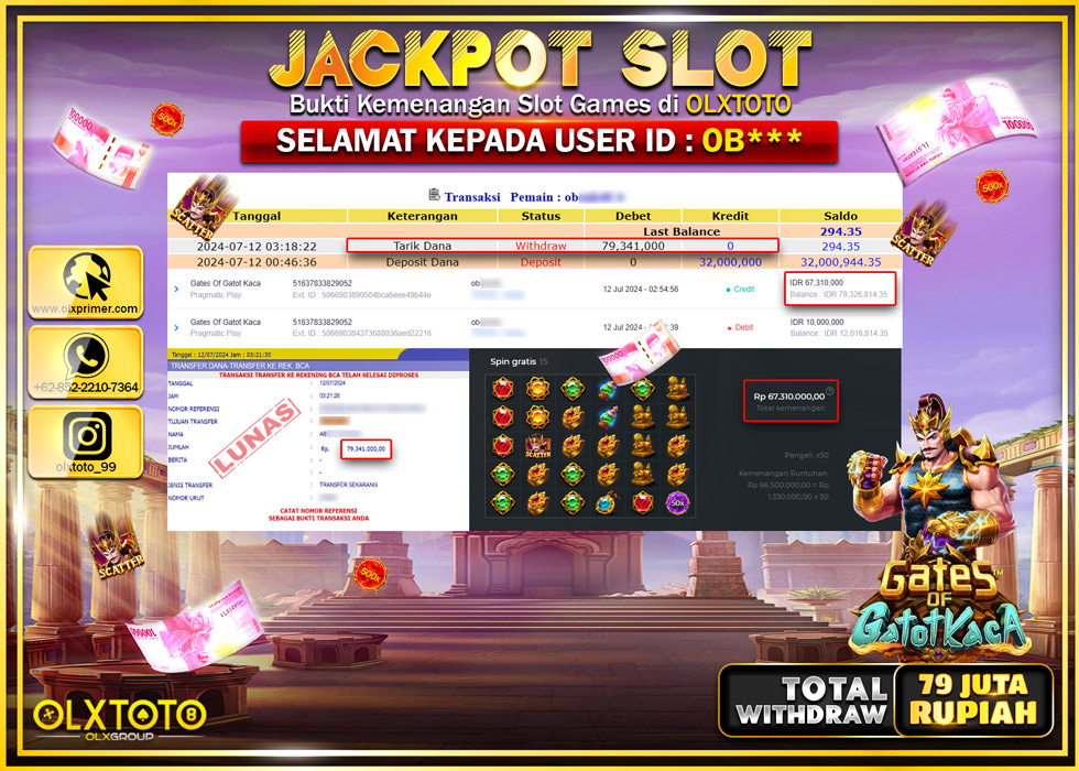 OLXTOTO JACKPOT  SLOT GATES OF GATOT KACA Rp.79.341.000.,- LUNAS