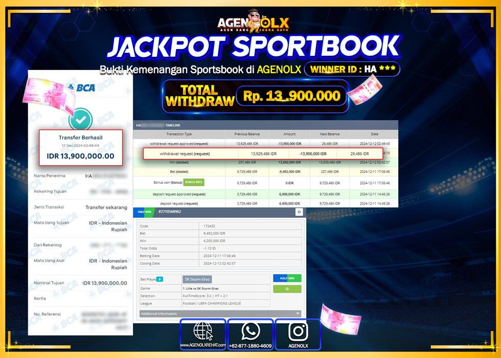 AGENOLX JACKPOT SPOORTBOOK Rp 13.900.000,- LUNAS