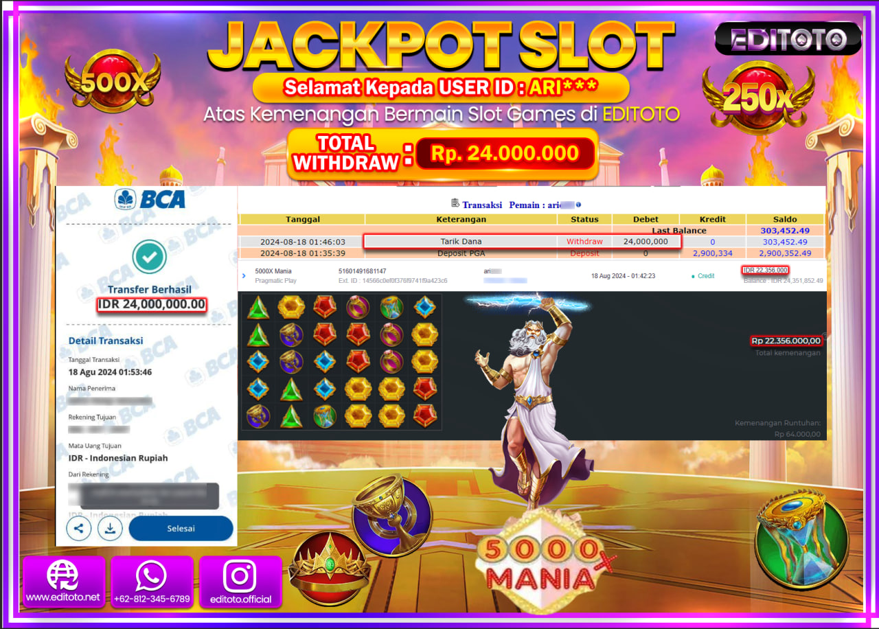 JACKPOT SLOT 5000X MANIA  Rp.24.000.000.,- LUNAS