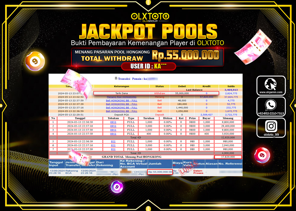 OLXTOTO JACKPOT TOGEL POOL HONGKONG  Rp.55.000.000.,- LUNAS