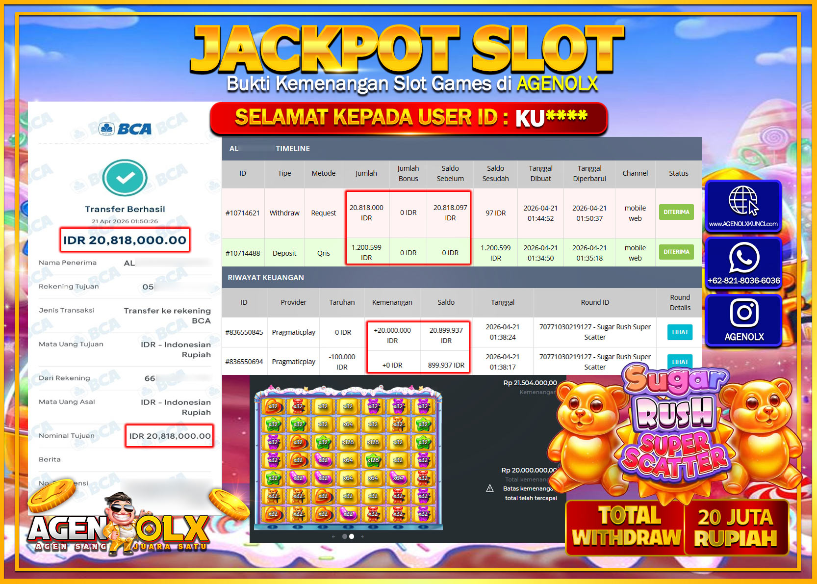 AGENOLX JACKPOT SLOT SUGAR RUSH SUPER SCATTER Rp 20.818.000 - LUNAS