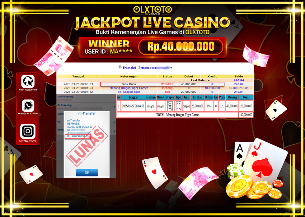 OLXTOTO JACKPOT  LIVE GAMES DRAGON TIGER  Rp.40.000.000.,- LUNAS