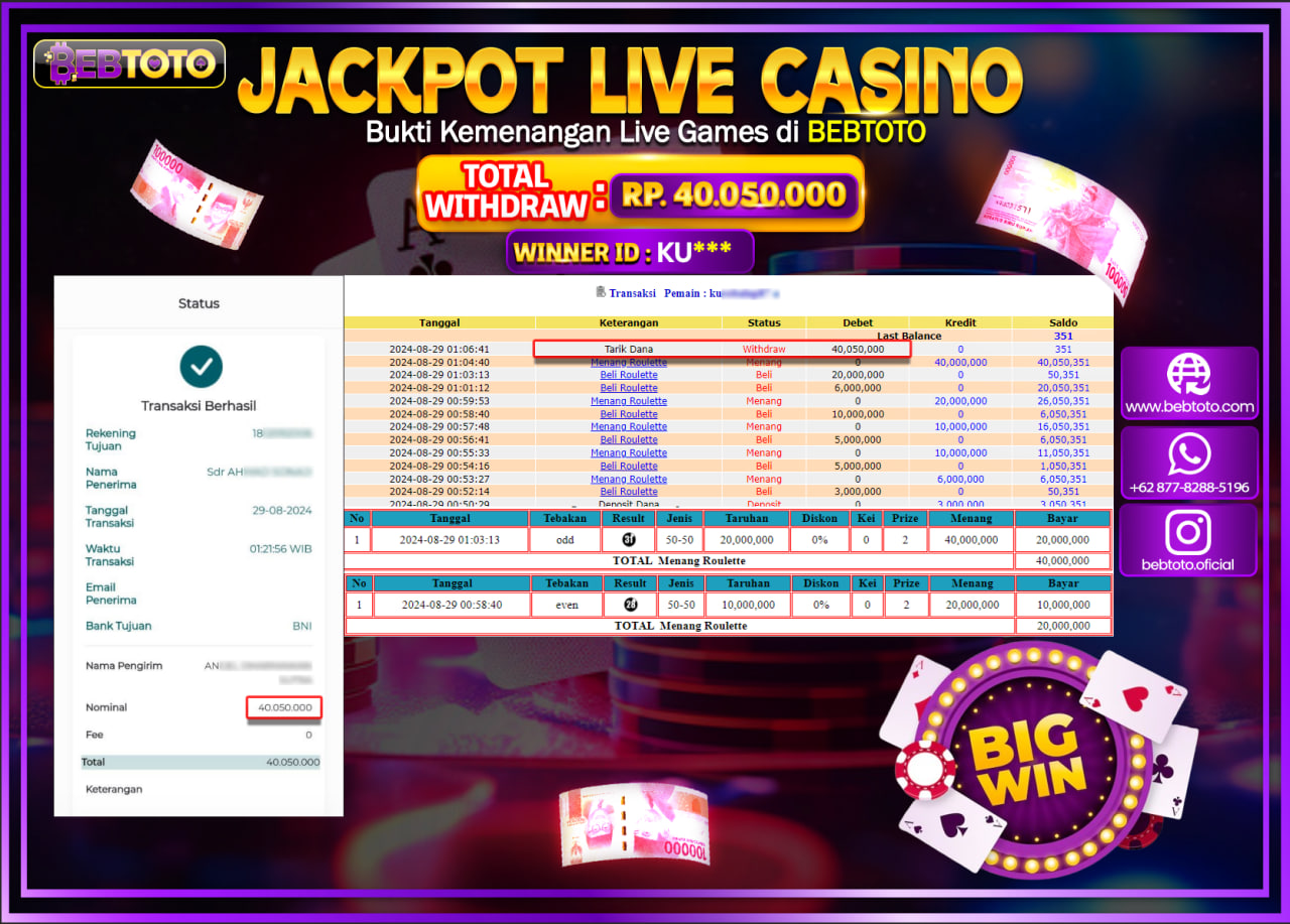 JACKPOT LIVE CASINO BEBTOTO ROULETTE Rp.40.050.000.,- LUNAS