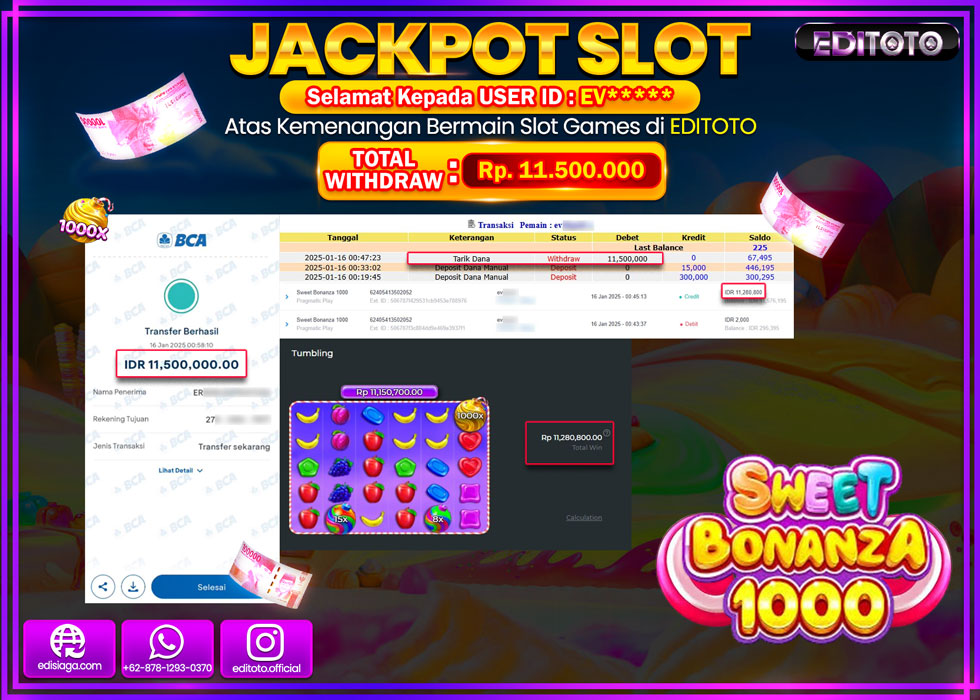 JACKPOT SLOT SWEET BONANZA 1000  Rp.11.500.000.,- LUNAS