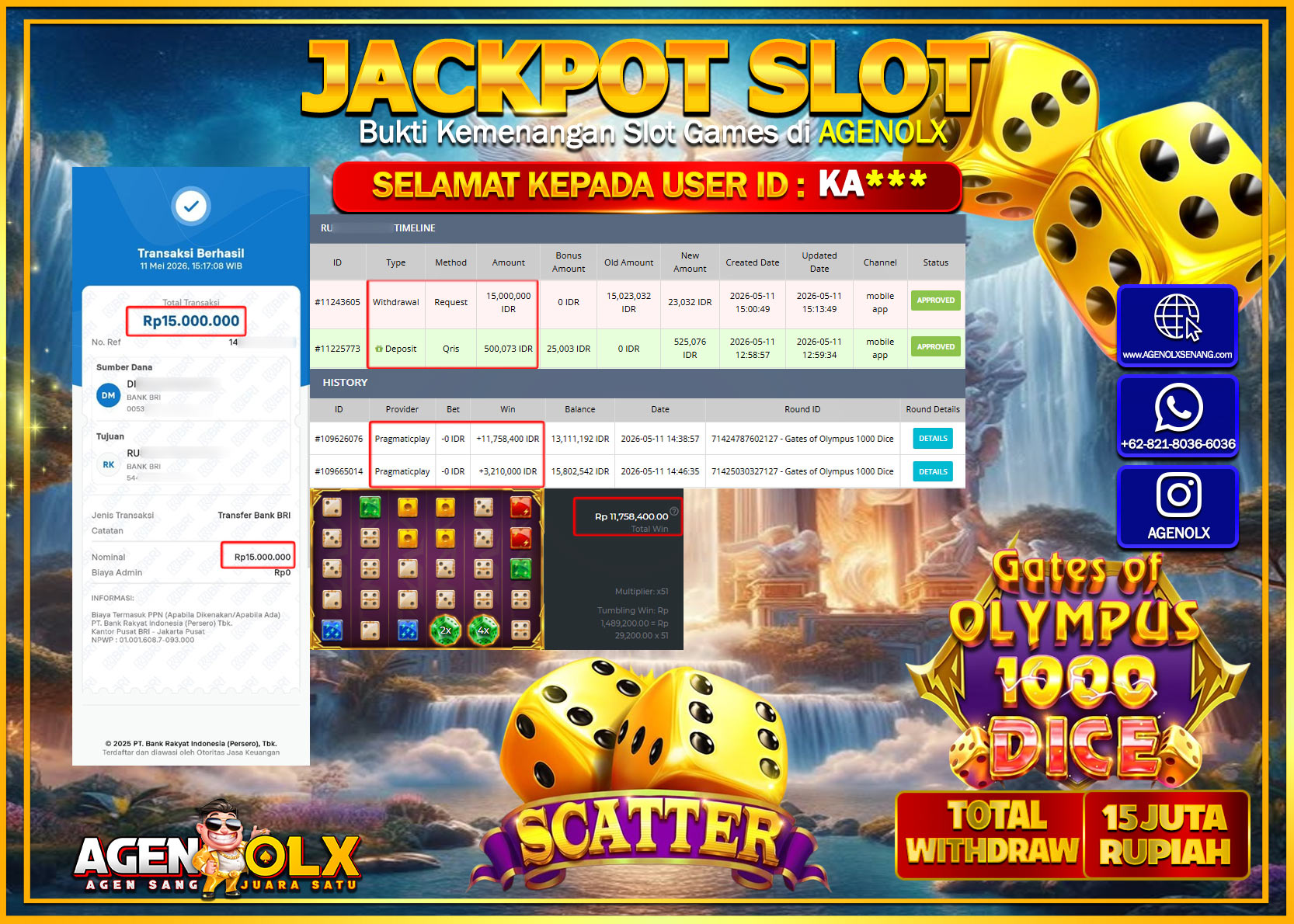 AGENOLX JACKPOT SLOT GATES OF OLYMPUS 1000 DICE Rp 15.000.000 - LUNAS