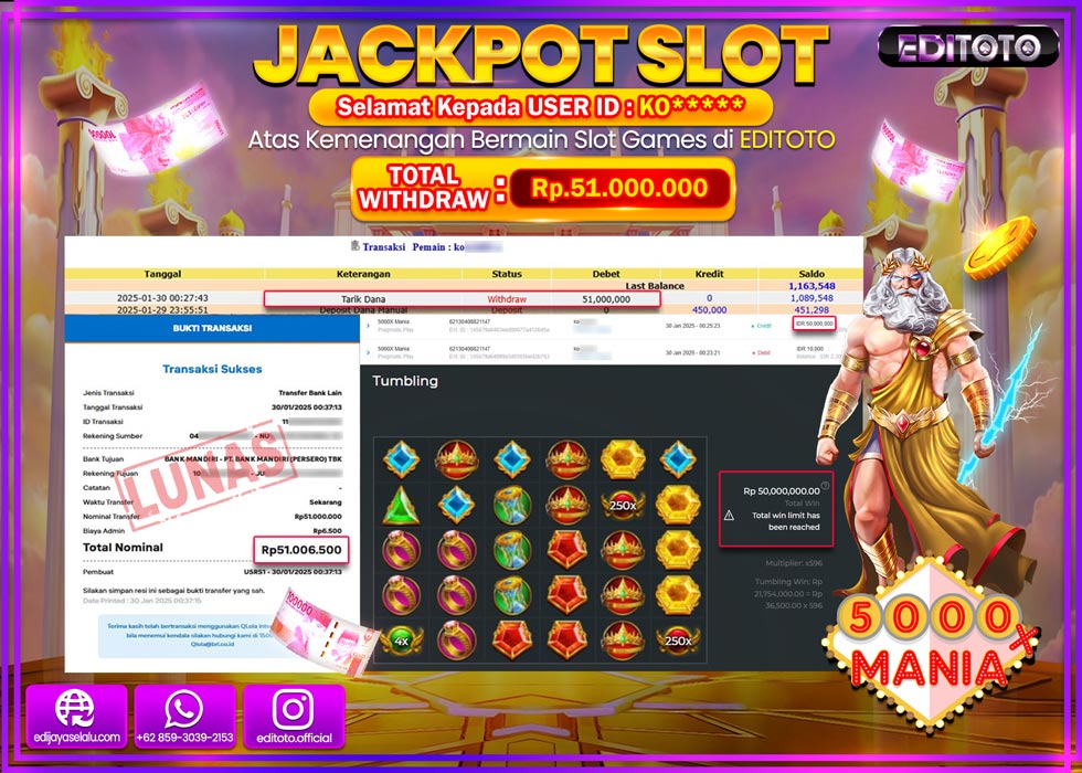 JACKPOT SLOT 5000X MANIA  Rp.51.000.000.,- LUNAS