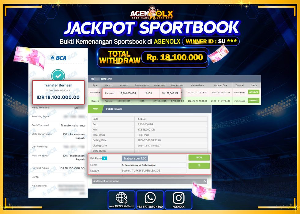AGENOLX JACKPOT SPOORTBOOK Rp 18.100.000,- LUNAS