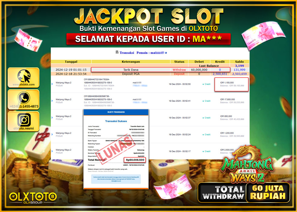 OLXTOTO JACKPOT  SLOT MAHJONG WAYS 2 Rp.60.000.000.,- LUNAS