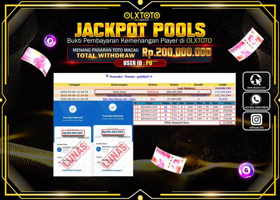 BINTANGSLOT77 JACKPOT TOGEL PASARAN TOTO MACAU  Rp.200.000.000.,- LUNAS