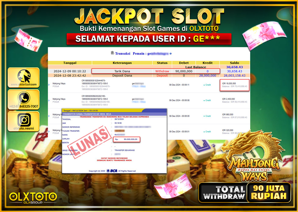OLXTOTO JACKPOT  SLOT MAHJONG WAYS  Rp.90.000.000.,- LUNAS