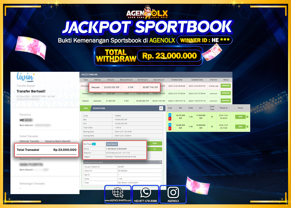 AGENOLX JACKPOT SPOORTBOOK Rp 23.000.000,- LUNAS