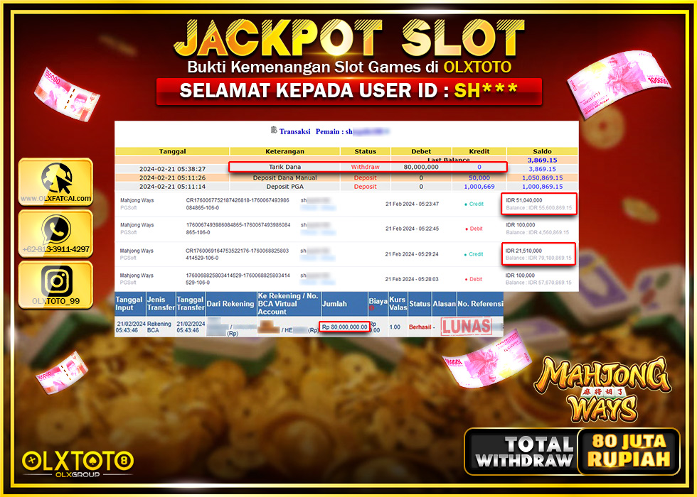 OLXTOTO JACKPOT SLOT MAHJONG WAYS Rp.80.000.000.,- LUNAS