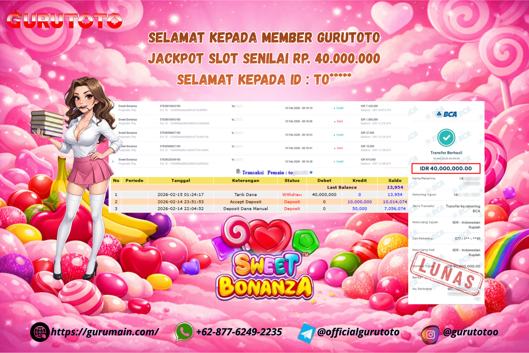 Bukti Kemenangan Rp 40.000.000 SWEET BONANZA di GURUTOTO !