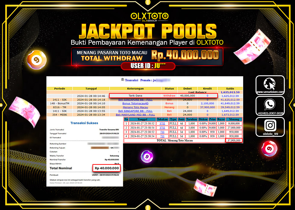 OLXTOTO JACKPOT TOGEL TOTO MACAU  Rp.40.000.000.,- LUNAS