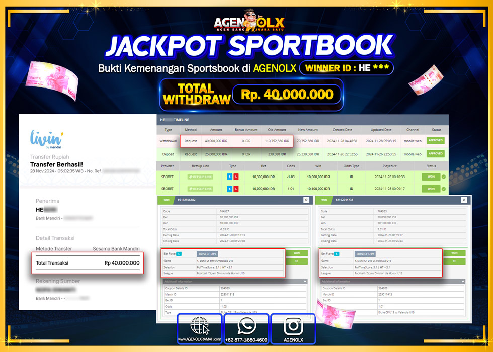 AGENOLX JACKPOT SPOORTBOOK Rp 40.000.000,- LUNAS