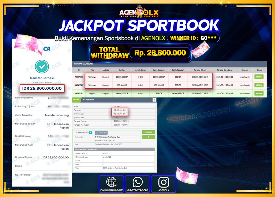 AGENOLX JACKPOT SPORTBOOK  Rp 26.800.000,- LUNAS