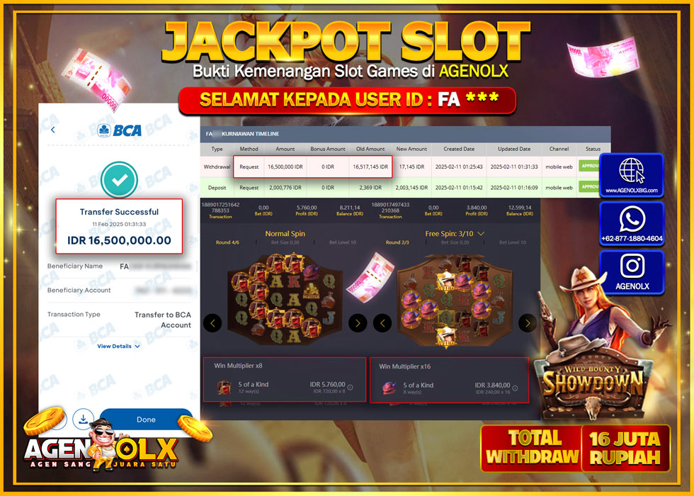 AGENOLX JACKPOT SLOT WILD BOUNTY SHOWDWON Rp 16.500.000,- LUNAS