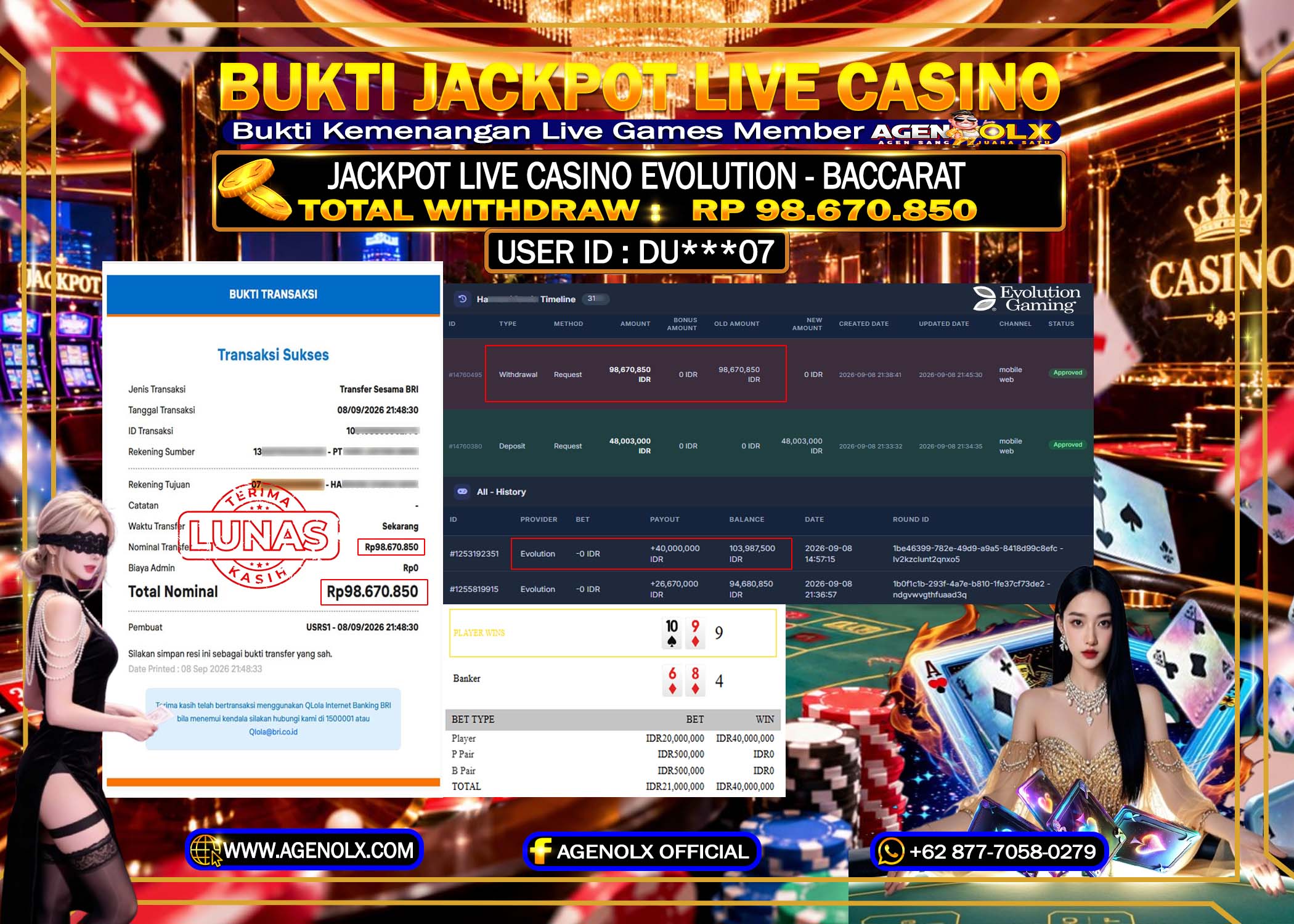 AGENOLX JACKPOT LIVE CASINO EVOLUTION - BACCARAT   RP 98.670.850 - LUNAS