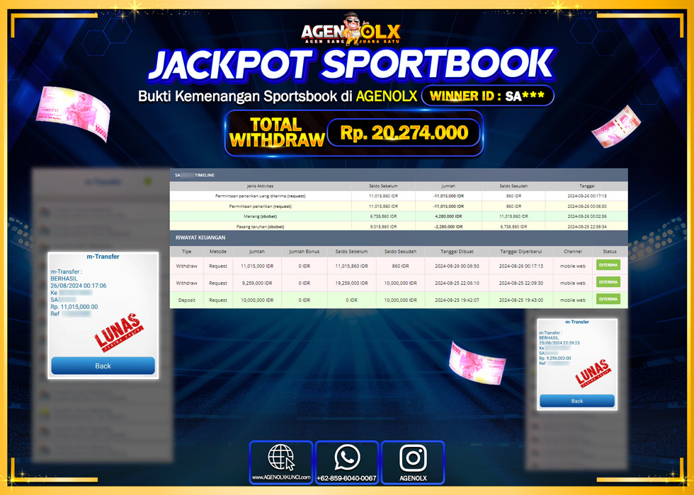 AGENOLX JACKPOT SPORTBOOK Rp.20.274.000,- LUNAS