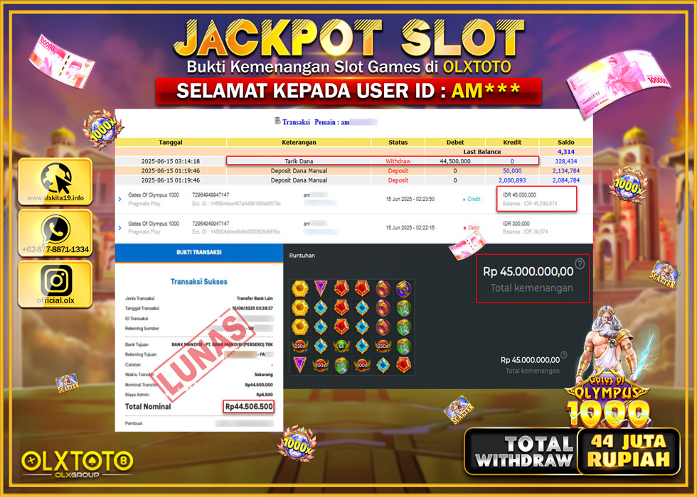 BONDAN69 JACKPOT SLOT GATES OF OLYMPUS  1000  Rp.44.500.000.,- LUNAS