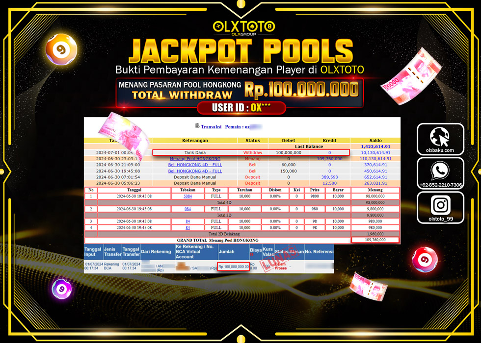 OLXTOTO JACKPOT  TOGEL POOL HONGKONG  Rp.100.000.000.,- LUNAS