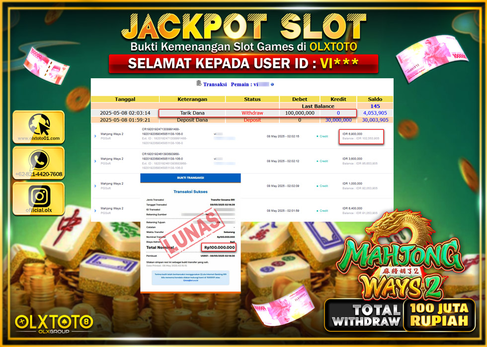 BINTANGSLOT77 JACKPOT SLOT MAHJONG WAYS 2  Rp.100.000.000.,- LUNAS