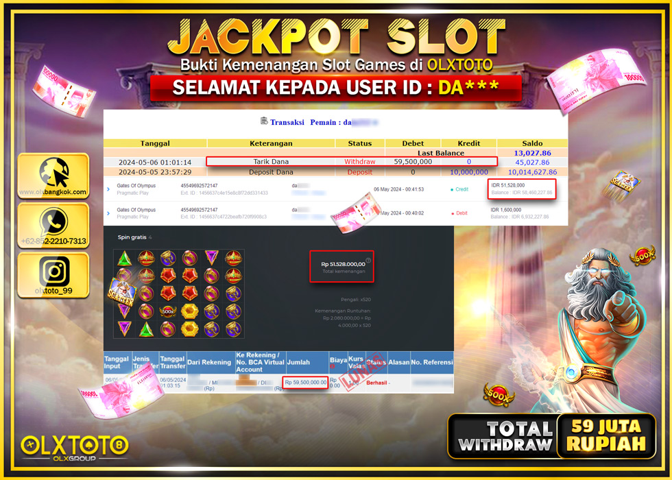 OLXTOTO JACKPOT SLOT GATES OF OLYMPUS  Rp.59.500.000.,- LUNAS
