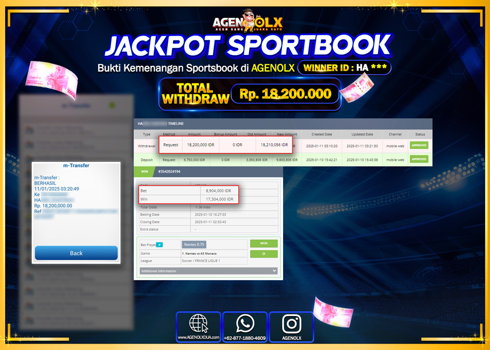AGENOLX JACKPOT SPORTBOOK Rp 18.200.000,- LUNAS