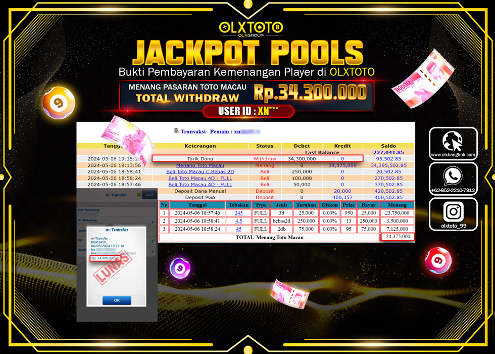 OLXTOTO JACKPOT TOGEL TOTO MACAU  Rp.34.300.000.,- LUNAS