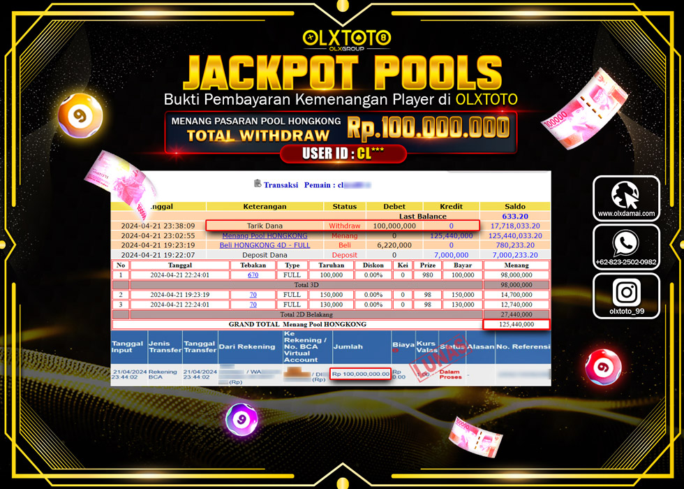 OLXTOTO JACKPOT TOGEL POOL HONGKONG Rp.100.000.000.,- LUNAS