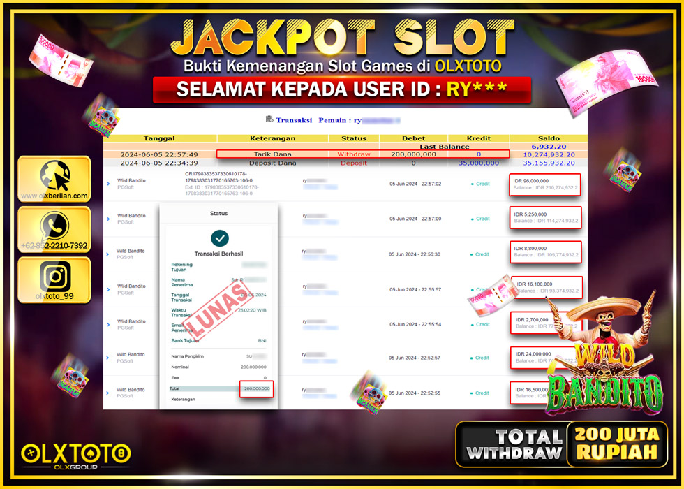 OLXTOTO JACKPOT SLOT WILD BANDITO Rp.200.000.000.,- LUNAS