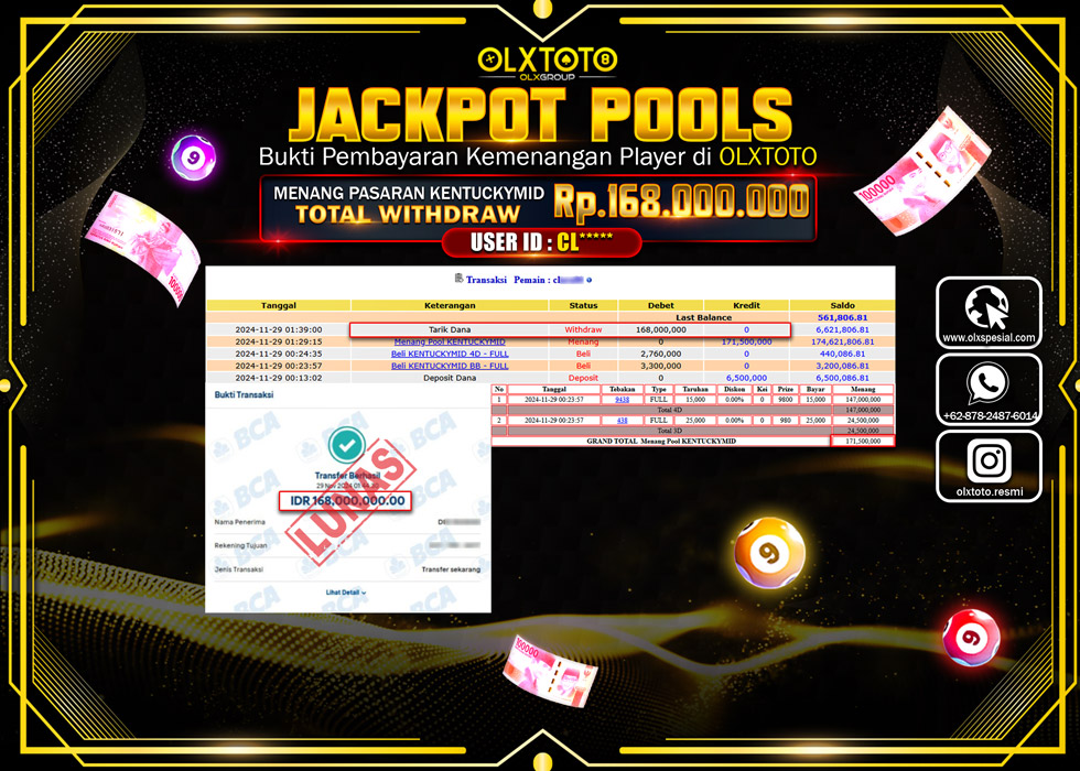 OLXTOTO JACKPOT  TOGEL POOL KENTUCKYMIND Rp.168.000.000.,- LUNAS
