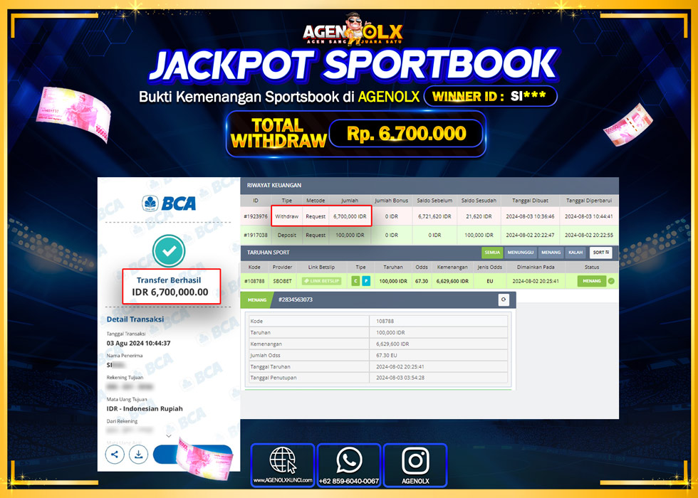 AGENOLX JACKPOT SPORTBOOK PARLAY SBOBET Rp.6.700.000,- LUNAS