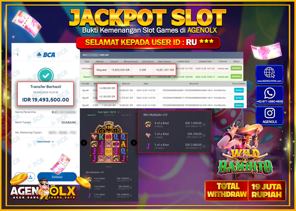 AGENOLX JACKPOT SLOT WILD BANDITO Rp 19.000.000,- LUNAS