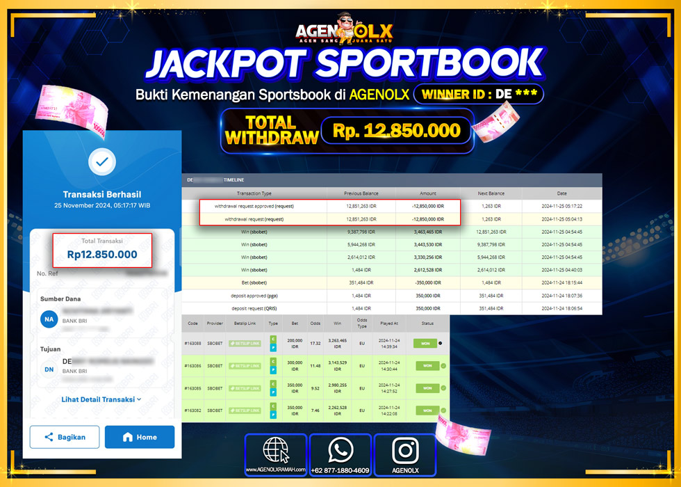 AGENOLX JACKPOT SPOORTBOOK Rp 12.850.000,- LUNAS