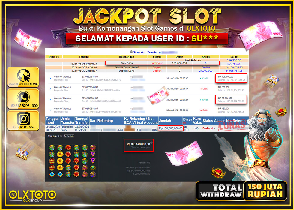 OLXTOTO JACKPOT SLOT GATES OF OLYMPUS Rp.150.000.000.,- LUNAS