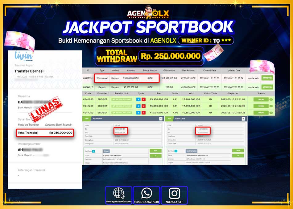 AGENOLX JACKPOT SPORTBOOK Rp 250.000.000,- LUNAS