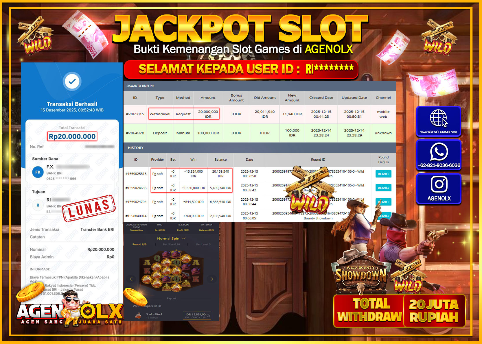 AGENOLX JACKPOT SLOT WILD BOUNTY SHOWDOWN Rp 20,000,000,- LUNAS