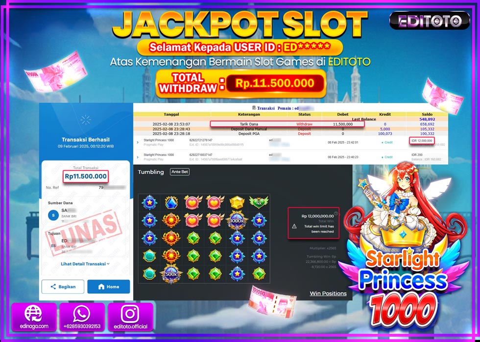 JACKPOT SLOT STARLIGHT PRINCESS 1000  Rp.11.500.000.,- LUNAS