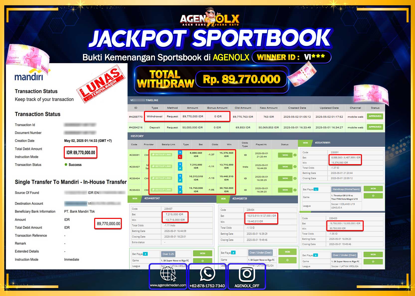 AGENOLX JACKPOT SPORTBOOK  Rp 89.770.000,- LUNAS