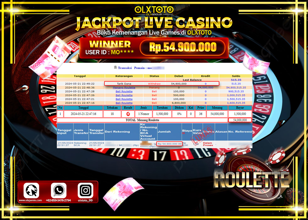 OLXTOTO JACKPOT LIVE GAMES ROULETTE Rp.54.900.000.,- LUNAS