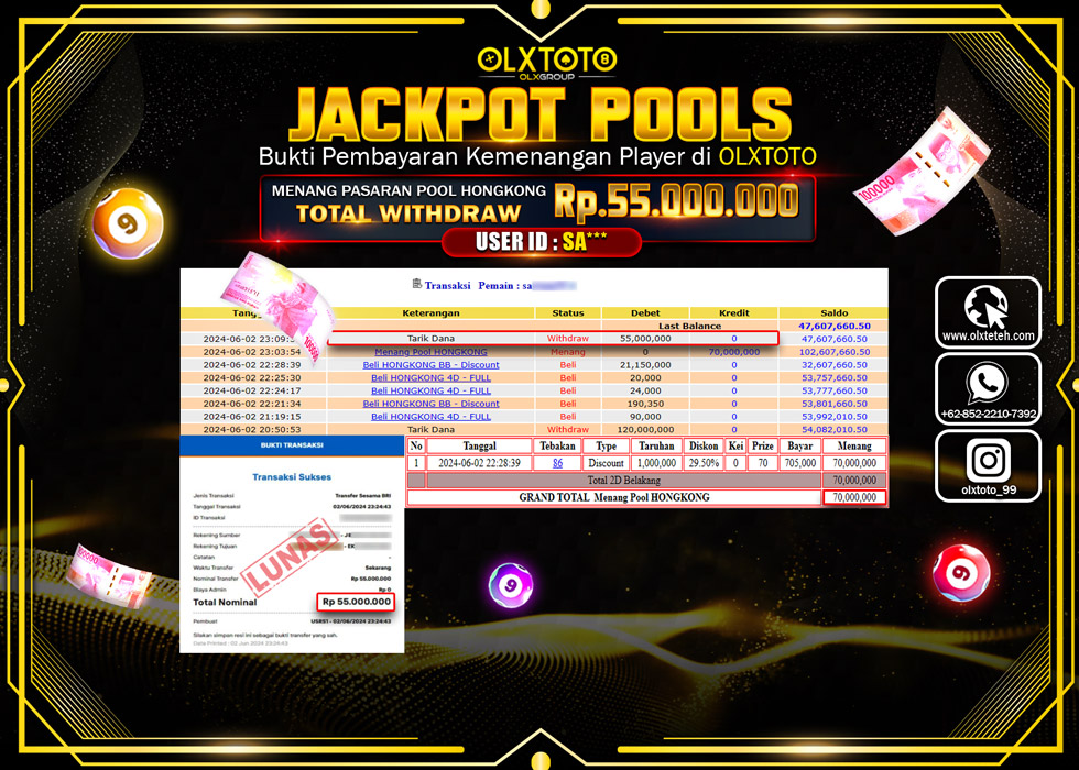 OLXTOTO JACKPOT TOGEL POOL HONGKONG  Rp.55.000.000.,- LUNAS