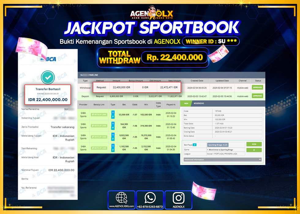 AGENOLX JACKPOT SPORTBOOK Rp 22.400.000,- LUNAS